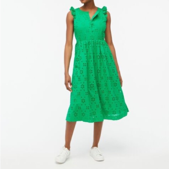 J. Crew Dresses J Crew Green Eyelet Midi Dress Poshmark